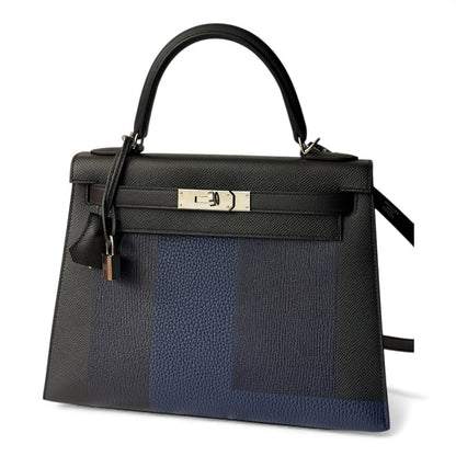 Hermès - Sac Kelly 28 Bleu Indigo/Saphir et Noir