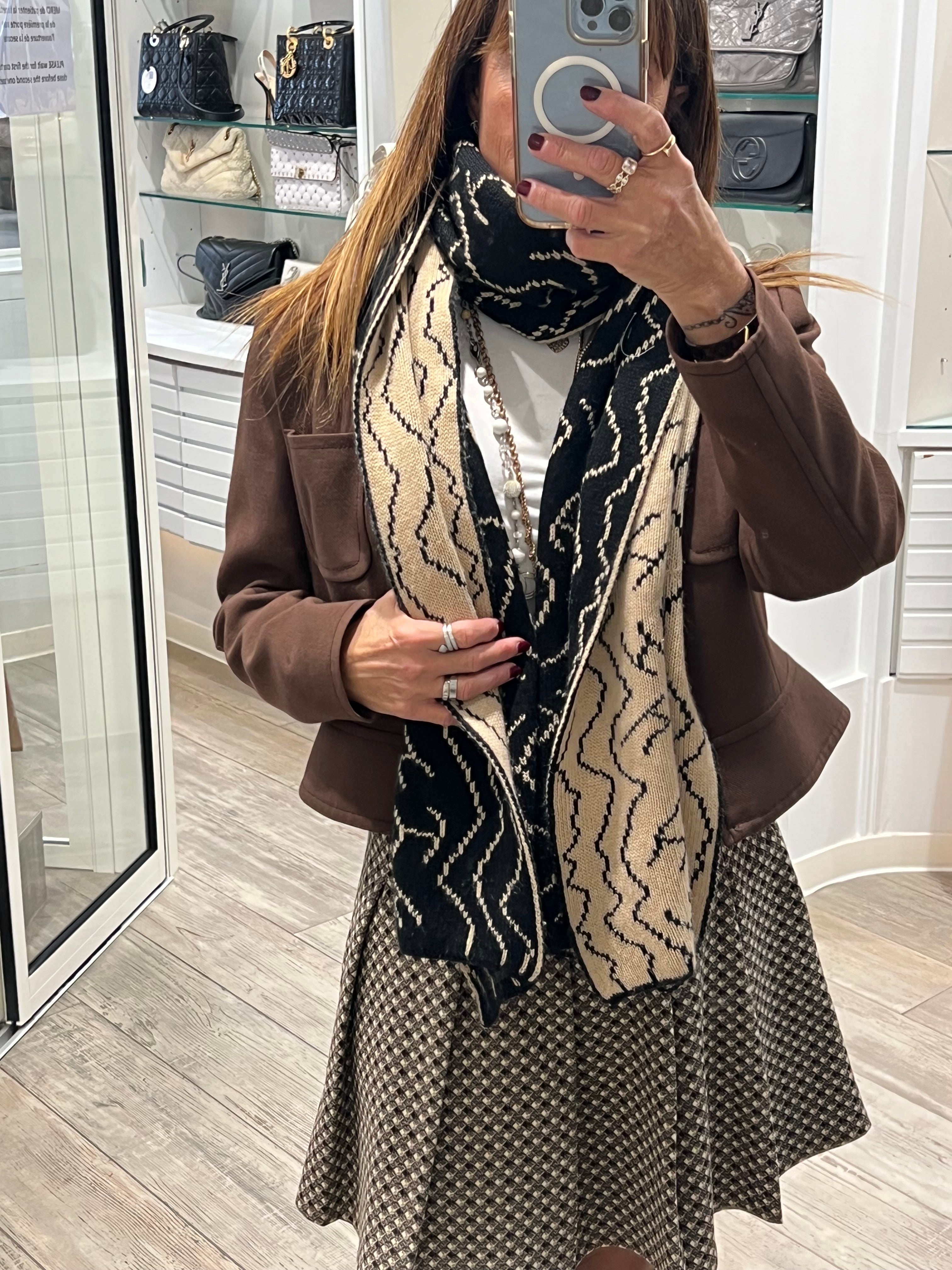 Hermès - grande écharpe cachemire noir/beige