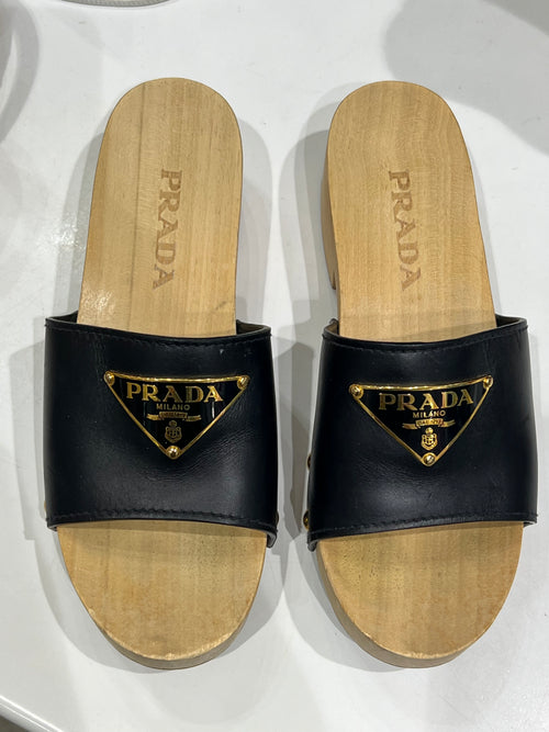 PRADA - mules sabots cuir noir T36