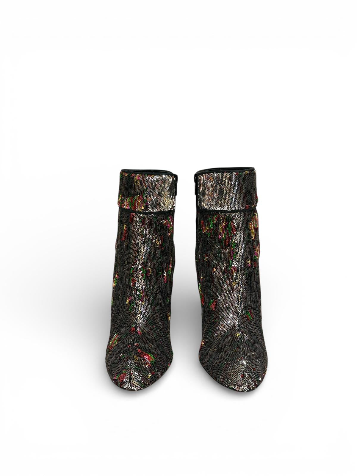 Louboutin - Bottines en sequins réversibles Gris / Multicolore