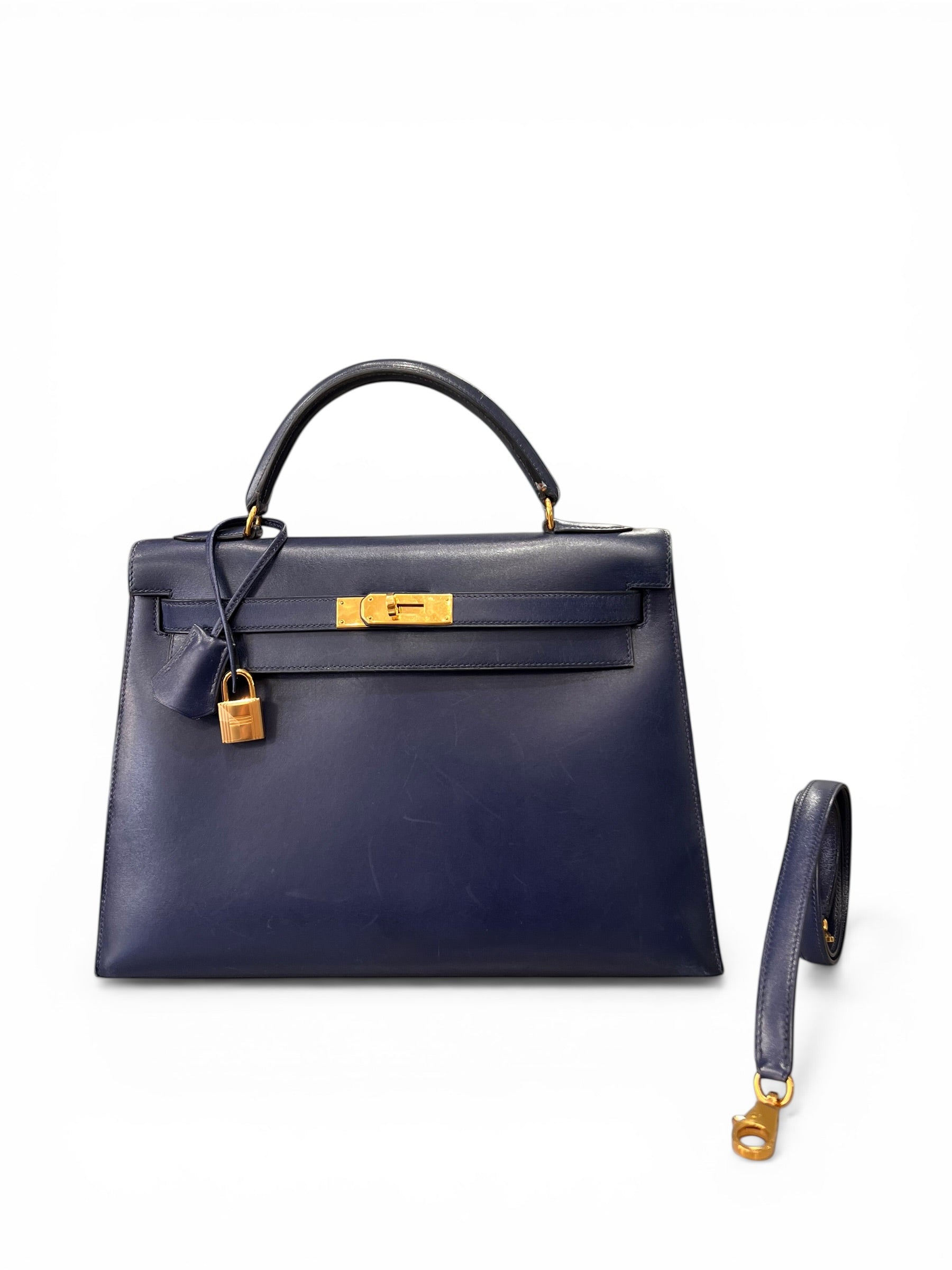 Hermès Sac Kelly 32 Box Bleu Nuit | Les Folies d’Eugénie