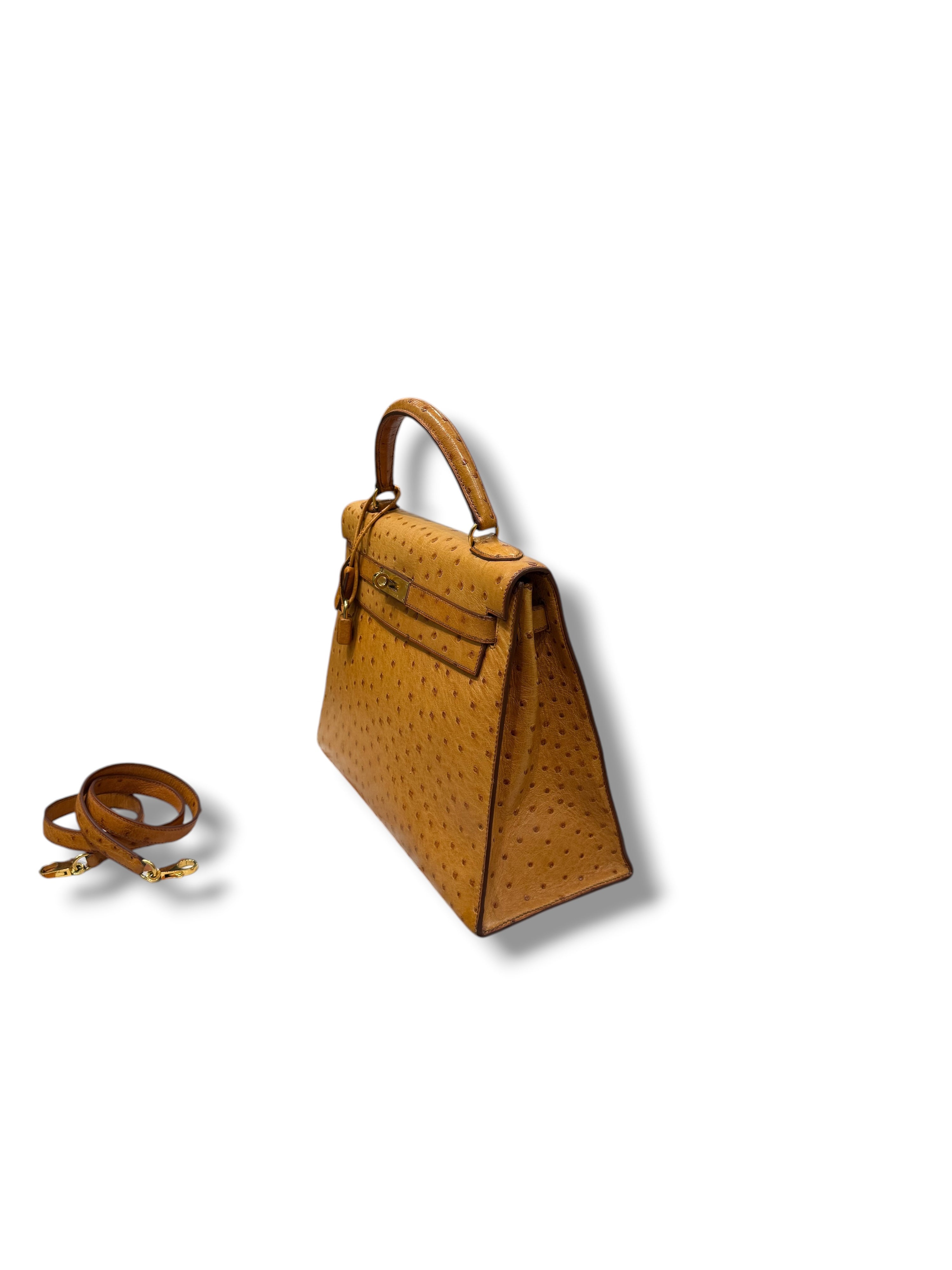 Hermès - Sac Kelly II sellier 32 Gold Autruche