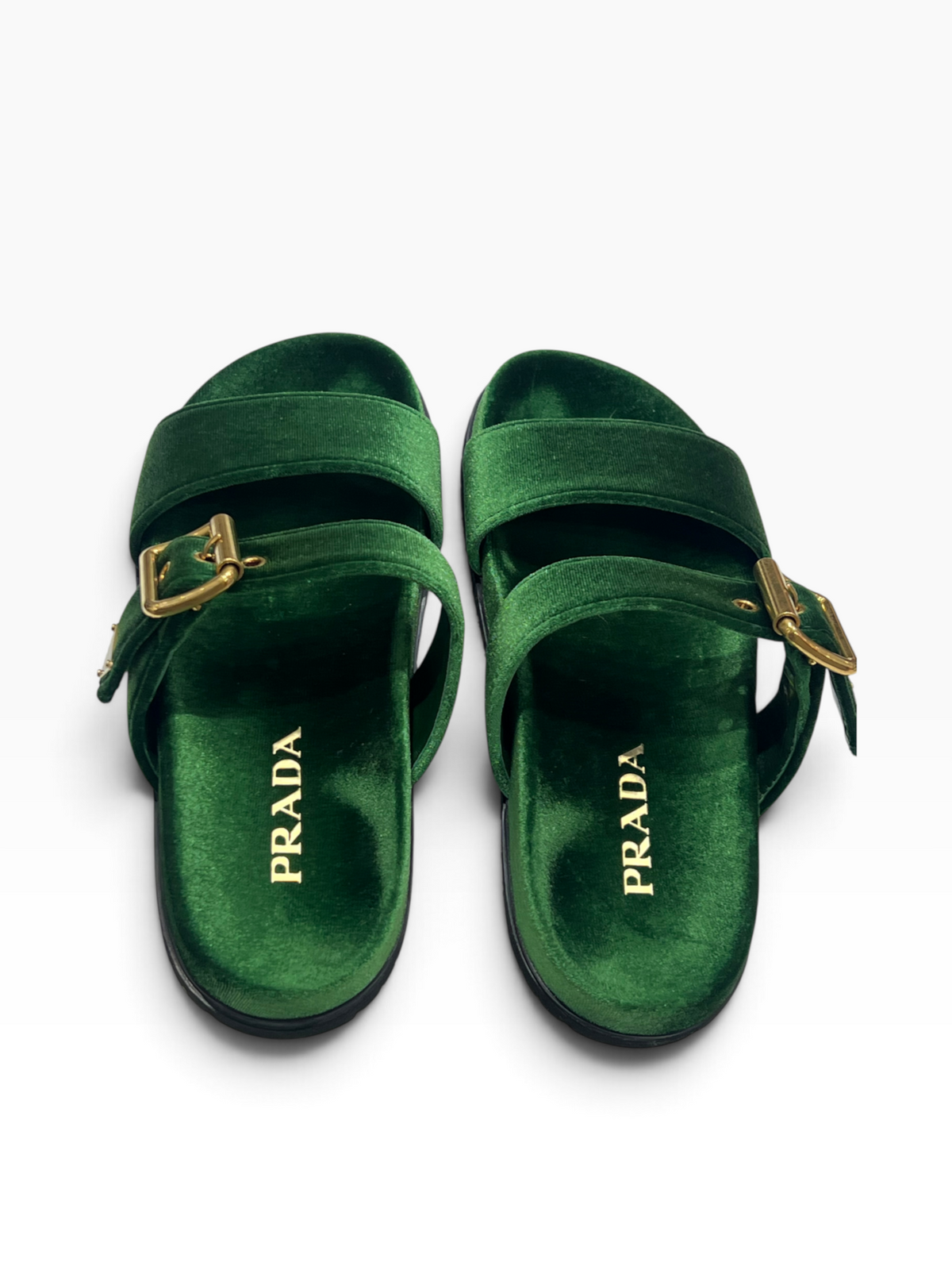 PRADA - Sandales verts en velours T36,5