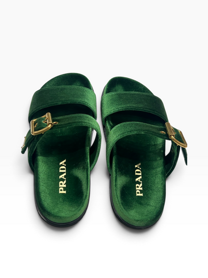 PRADA - Sandales verts en velours T36,5