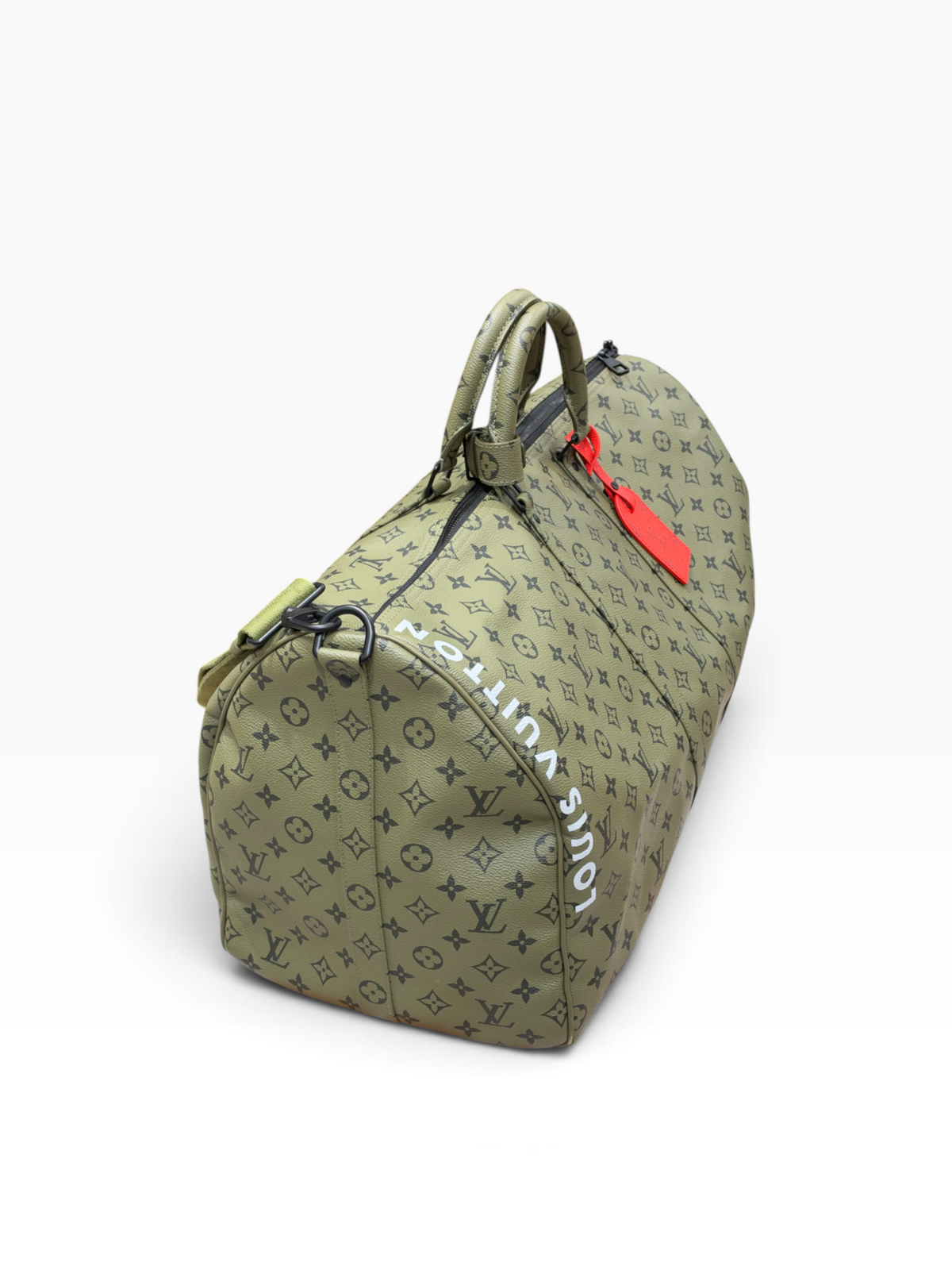 Louis Vuitton - sac keepall 55 édition limitée toile kaki et rouge