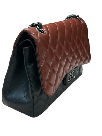 Chanel - sac classique jumbo tricolore marine, kaki, bordeaux
