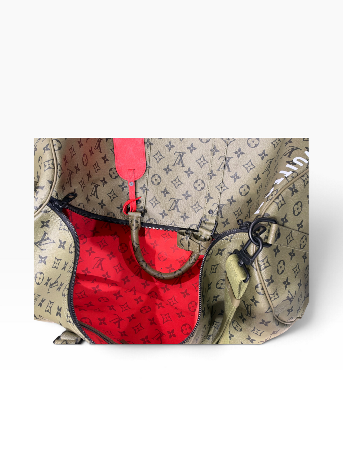 Louis Vuitton - sac keepall 55 édition limitée toile kaki et rouge