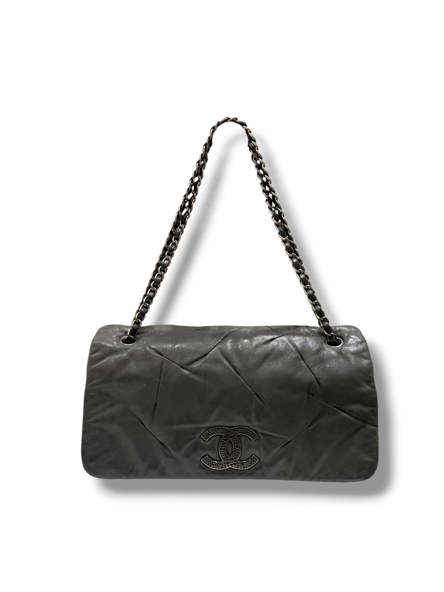 Chanel - Sac Classique allongé vert de gris irisé