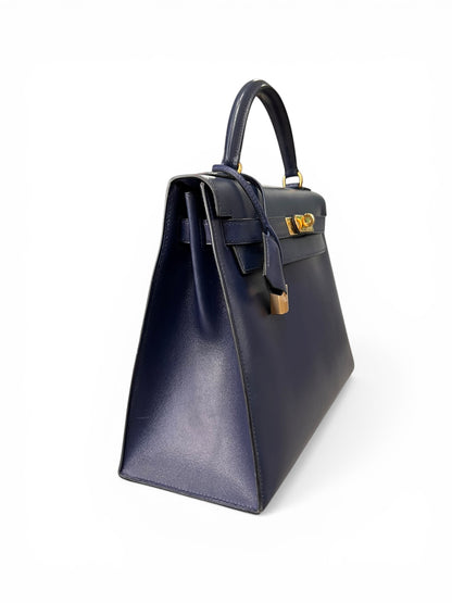 Hermès Sac Kelly 32 Box Bleu Nuit | Les Folies d’Eugénie