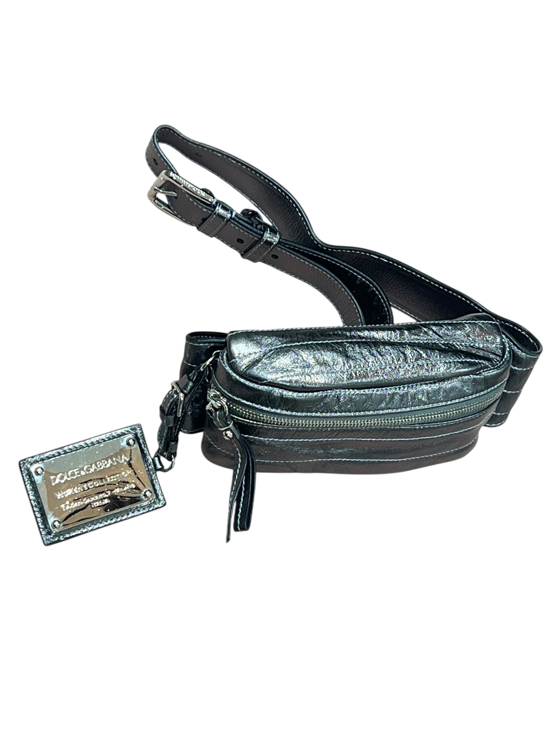 Dolce Gabbana - Pochette da cintura in pelle argentata