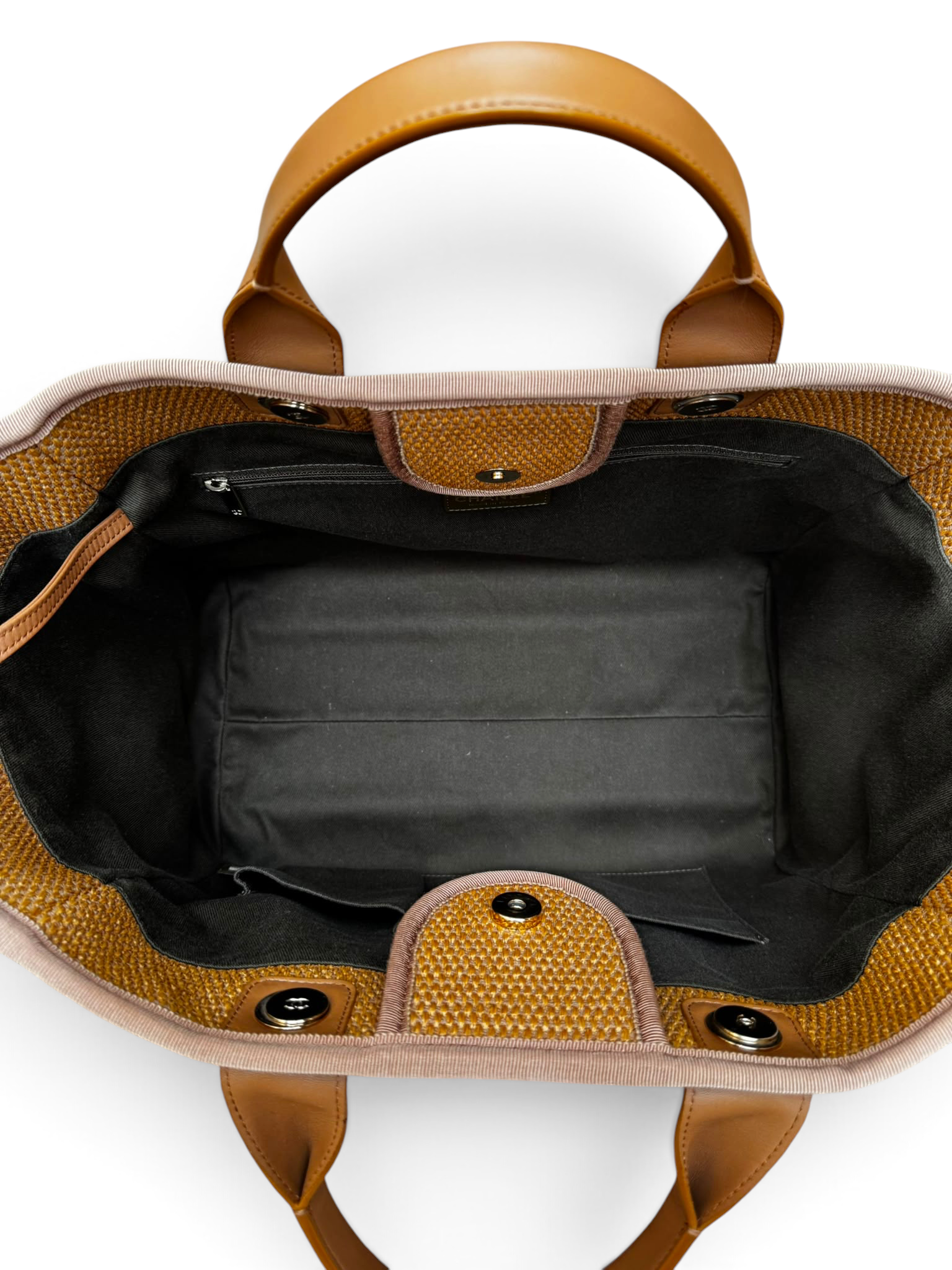 Chanel - Sac Cabas Deauville en raphia beige et kaki