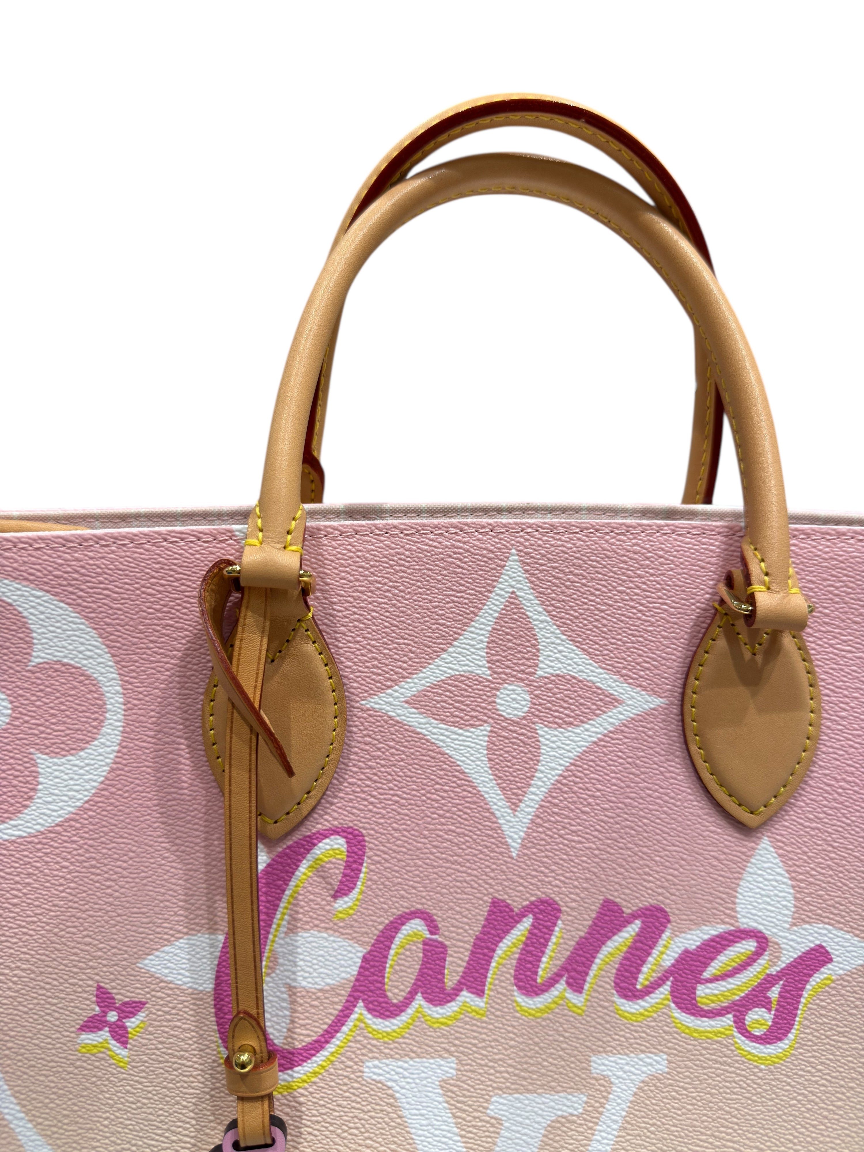 Louis Vuitton - Tasche On The Go GM Cannes-Ausgabe aus Monogramm-Leinen in Rosa- und Gelbverlauf
