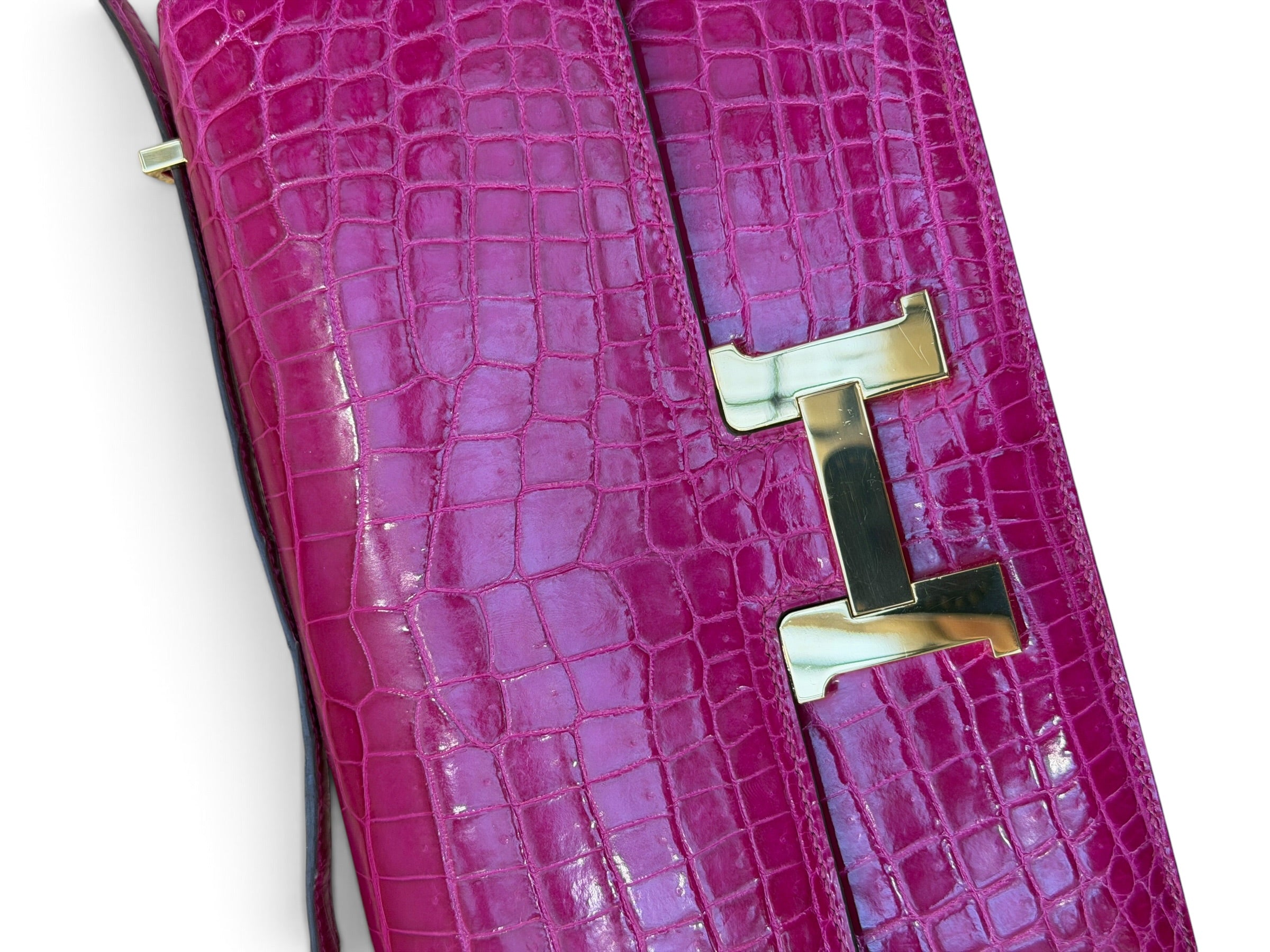 Hermès - Sac Constance Élan Crocodile Porosus Rose