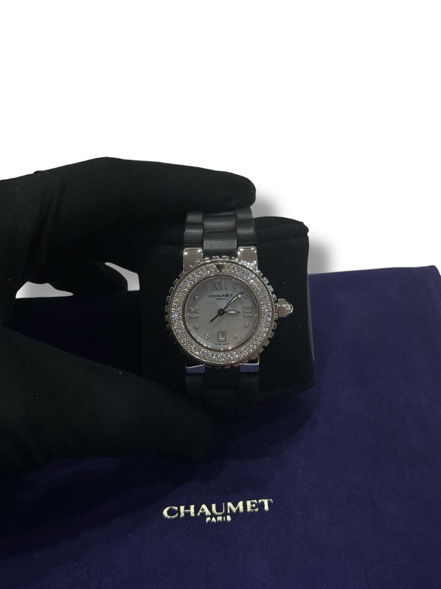 Chaumet - montre class one bracelet caoutchouc et acier, lunette diamants