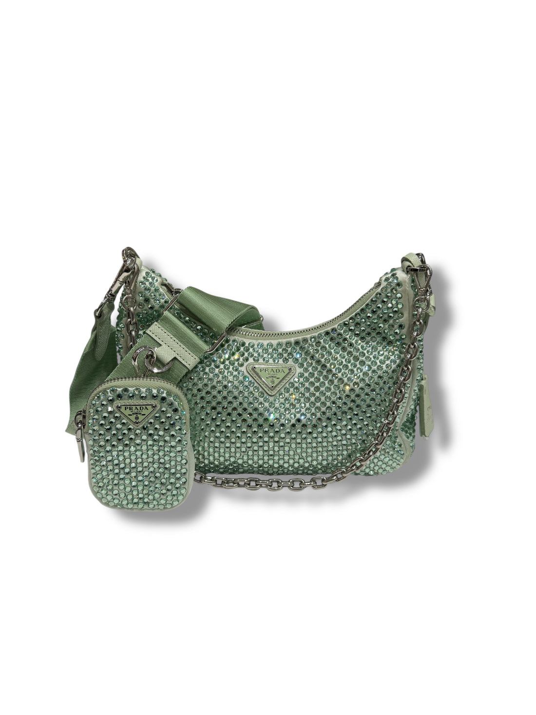 Prada - Sac Ré-edition 2005 a satin a Cristaux Vert d’eau