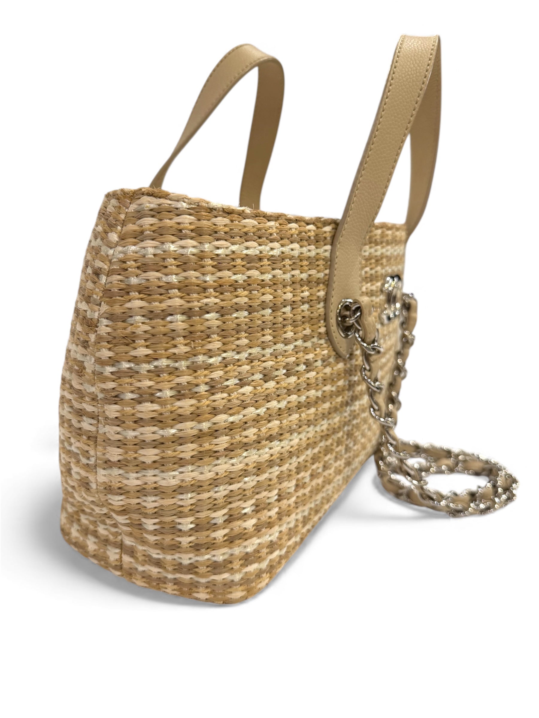 Chanel - Borsa in rafia beige e bianca