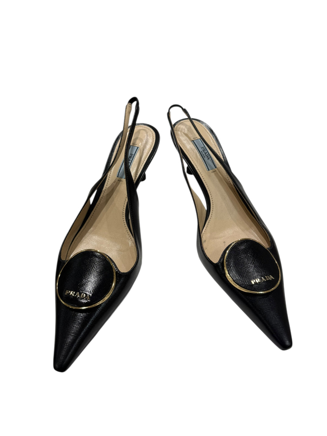 Prada - Slingback en cuir saffiano noir T39