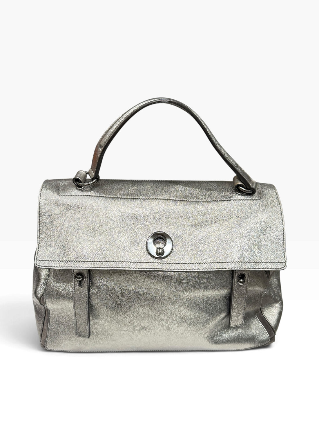 Saint Laurent - Sac Muse Two en cuir métallisé argenté