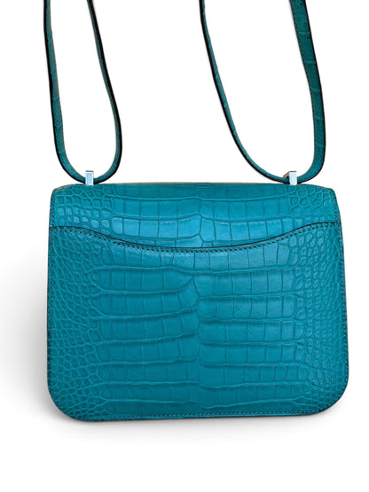 Hermès - Sac Constance 18 Alligator Mat Bleu Paon