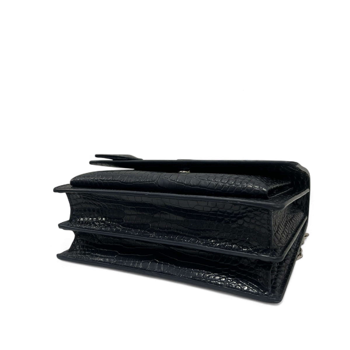 Saint Laurent - Navy Blue Embossed Crocodile Sunset Bag
