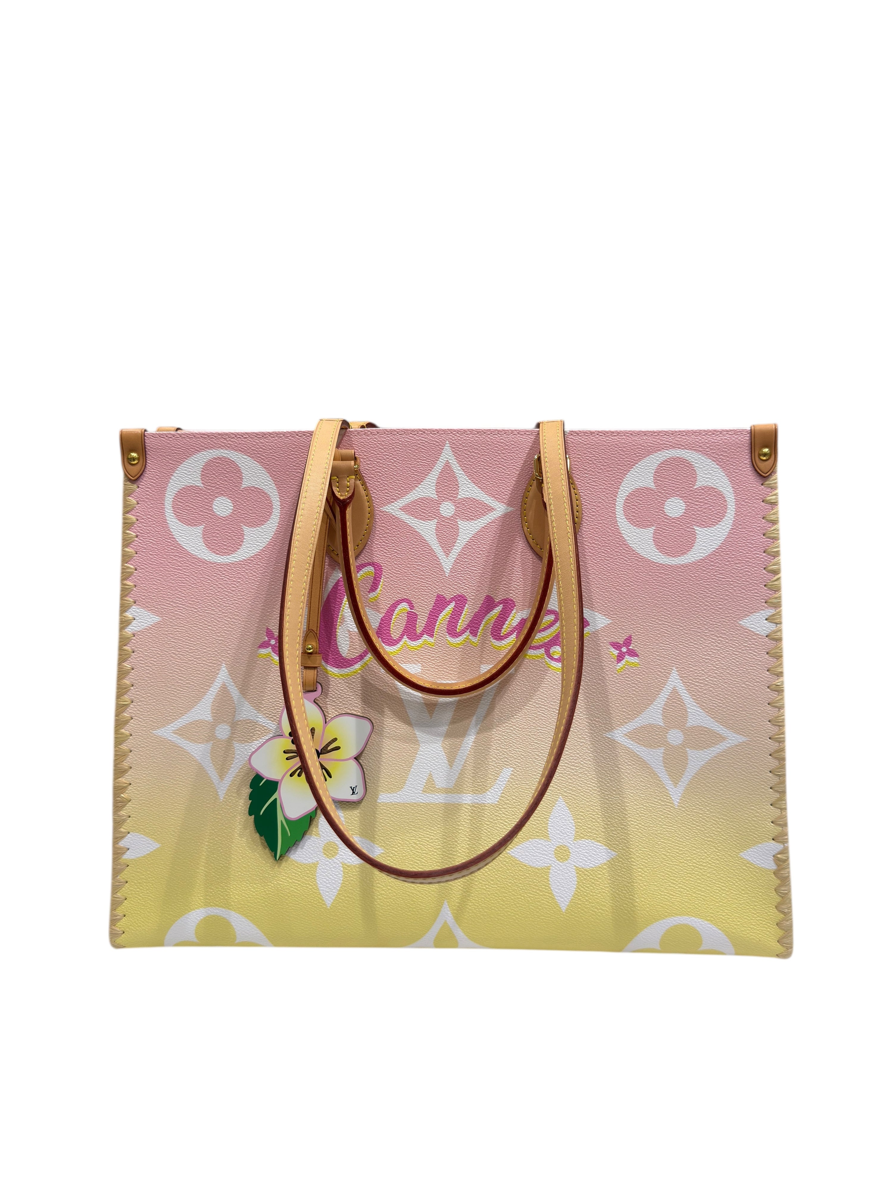 Louis Vuitton - Tasche On The Go GM Cannes-Ausgabe aus Monogramm-Leinen in Rosa- und Gelbverlauf