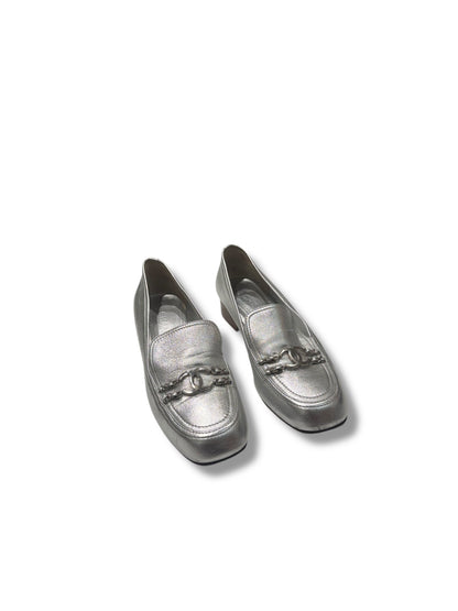 Chanel - Mocassins cuir argenté CC T41