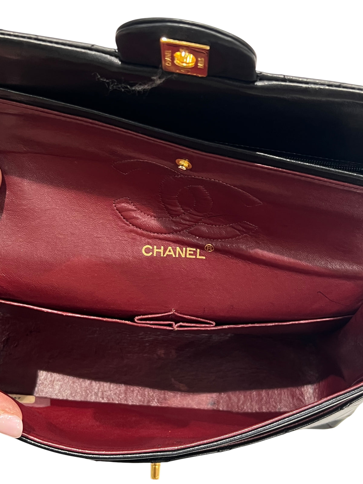 Chanel – klassische Timeless 11:12 Vintage-Tasche, mittelgroß, aus schwarzem Leder