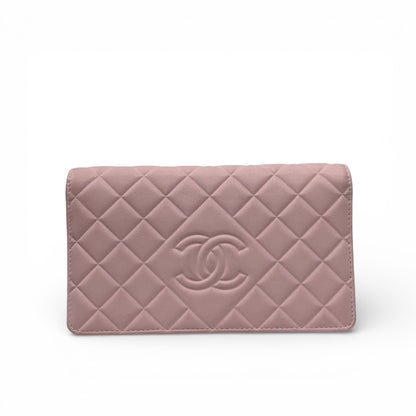 Chanel - Portefeuille cuir rose mat