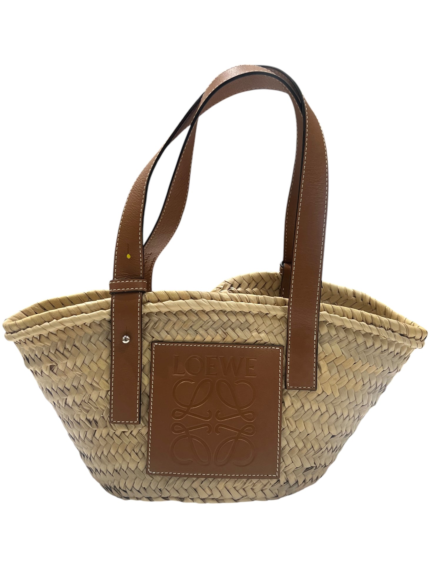 Loewe - panier en fibre de palmier et cuir Gold PM