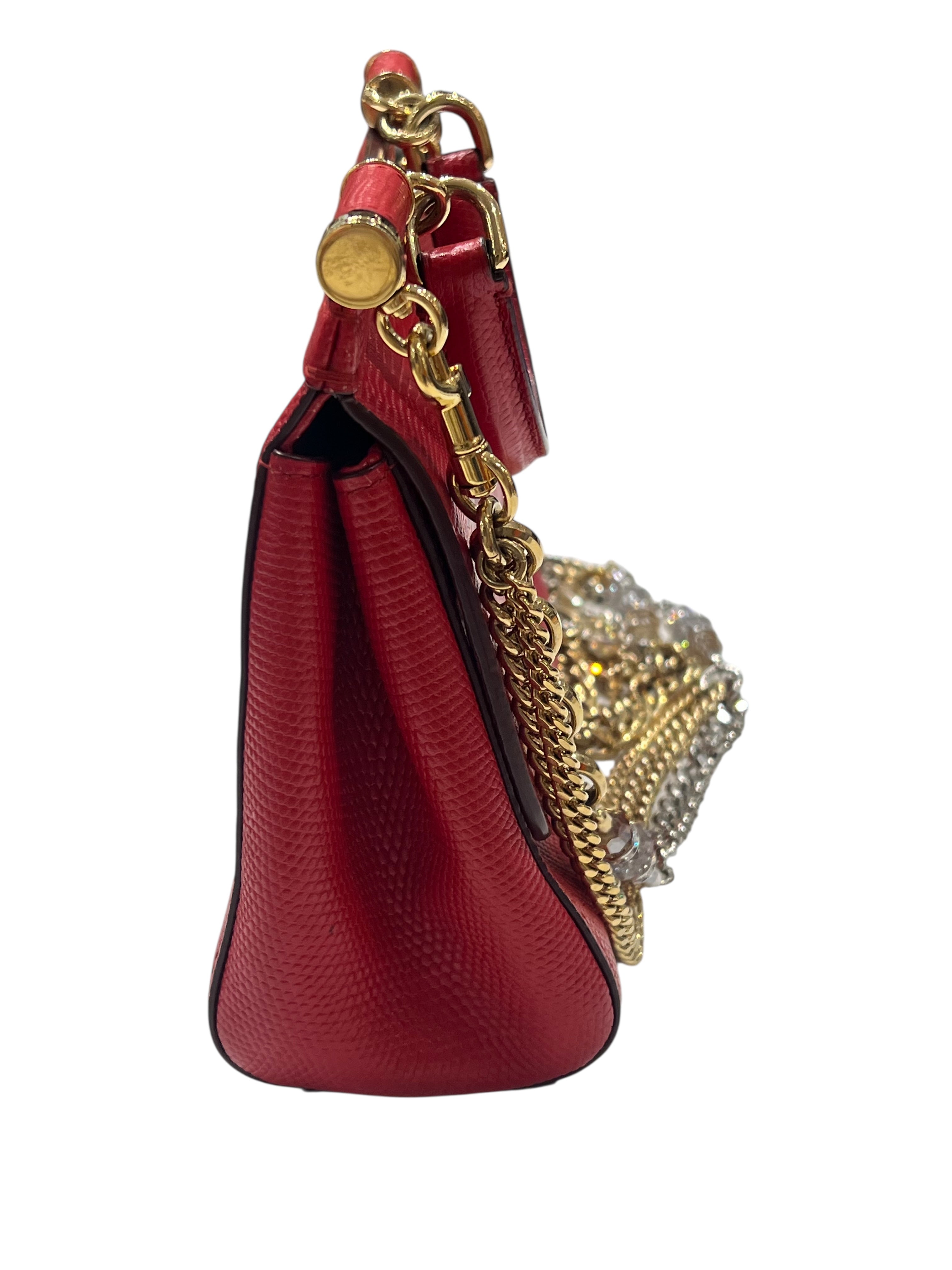 Dolce gabbana - sac sicily cuir façon lézard rouge chaîne bijou