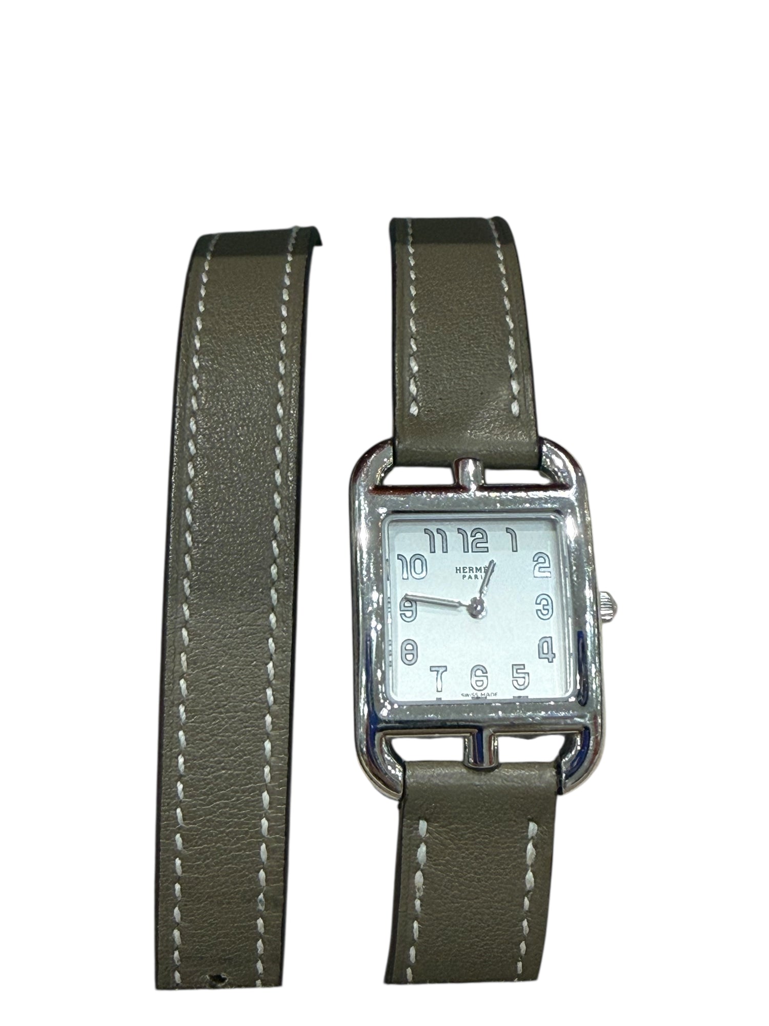 Hermès - Montre Cape Cod PM Double Tour en cuir de veau Swift couleur Étoupe