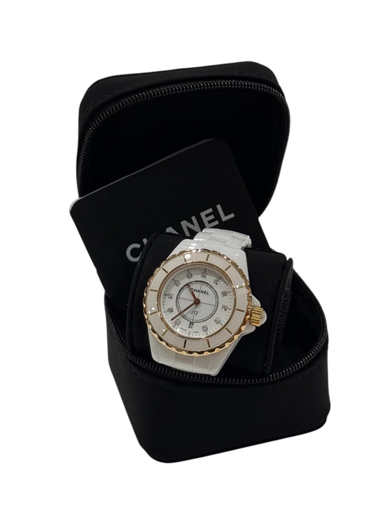 Chanel - J12 33mm index diamants et lunette or jaune