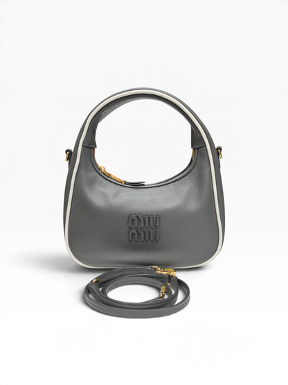 Miu Miu - sac mini Wander cuir lisse gris bords blancs
