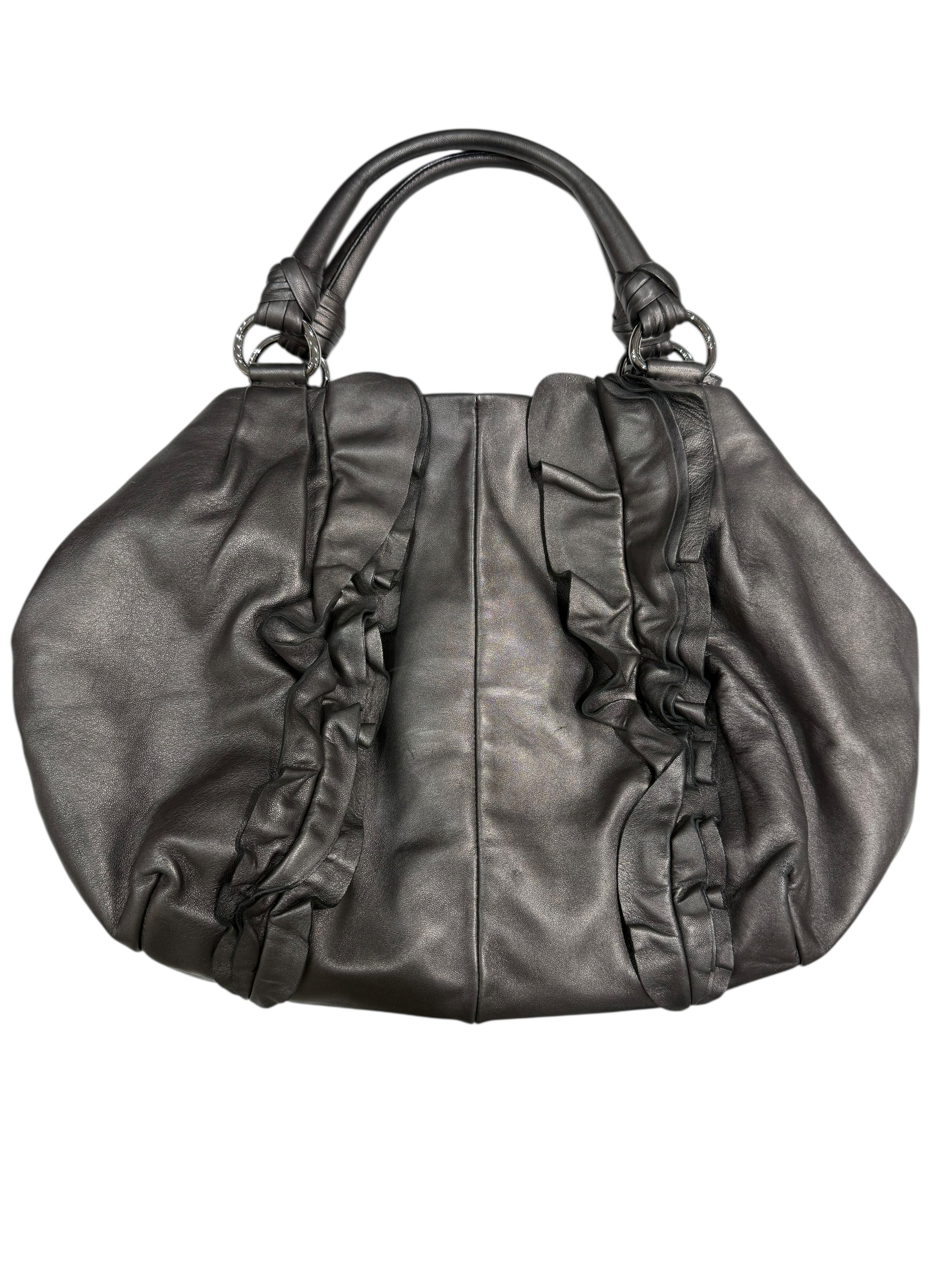 Prada - Sac cabas Canapa froncés gris métallisé