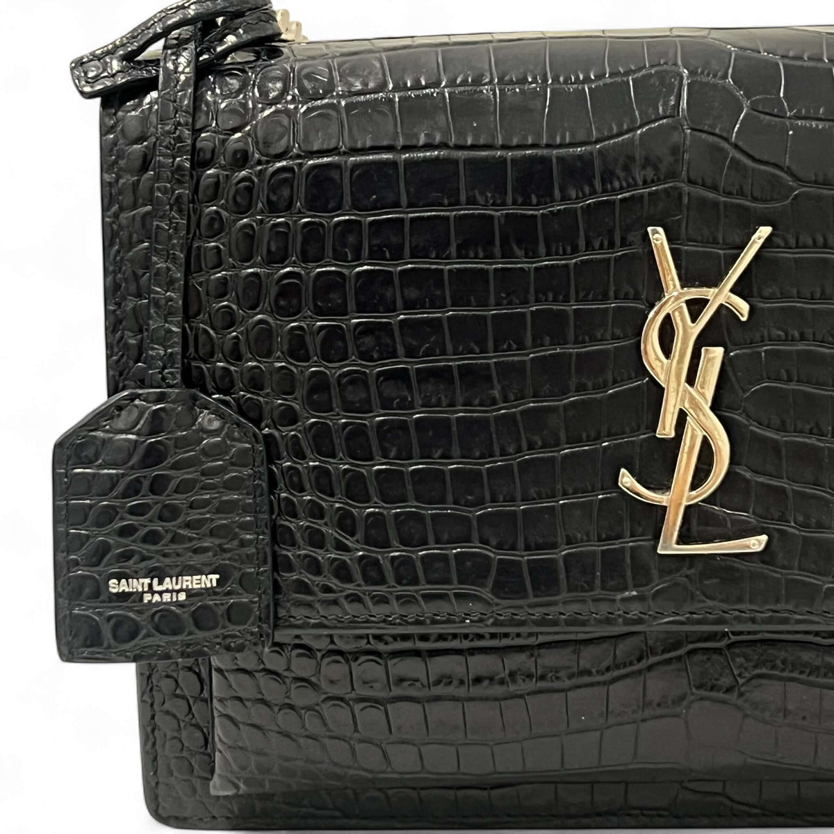 Saint Laurent - Navy Blue Embossed Crocodile Sunset Bag