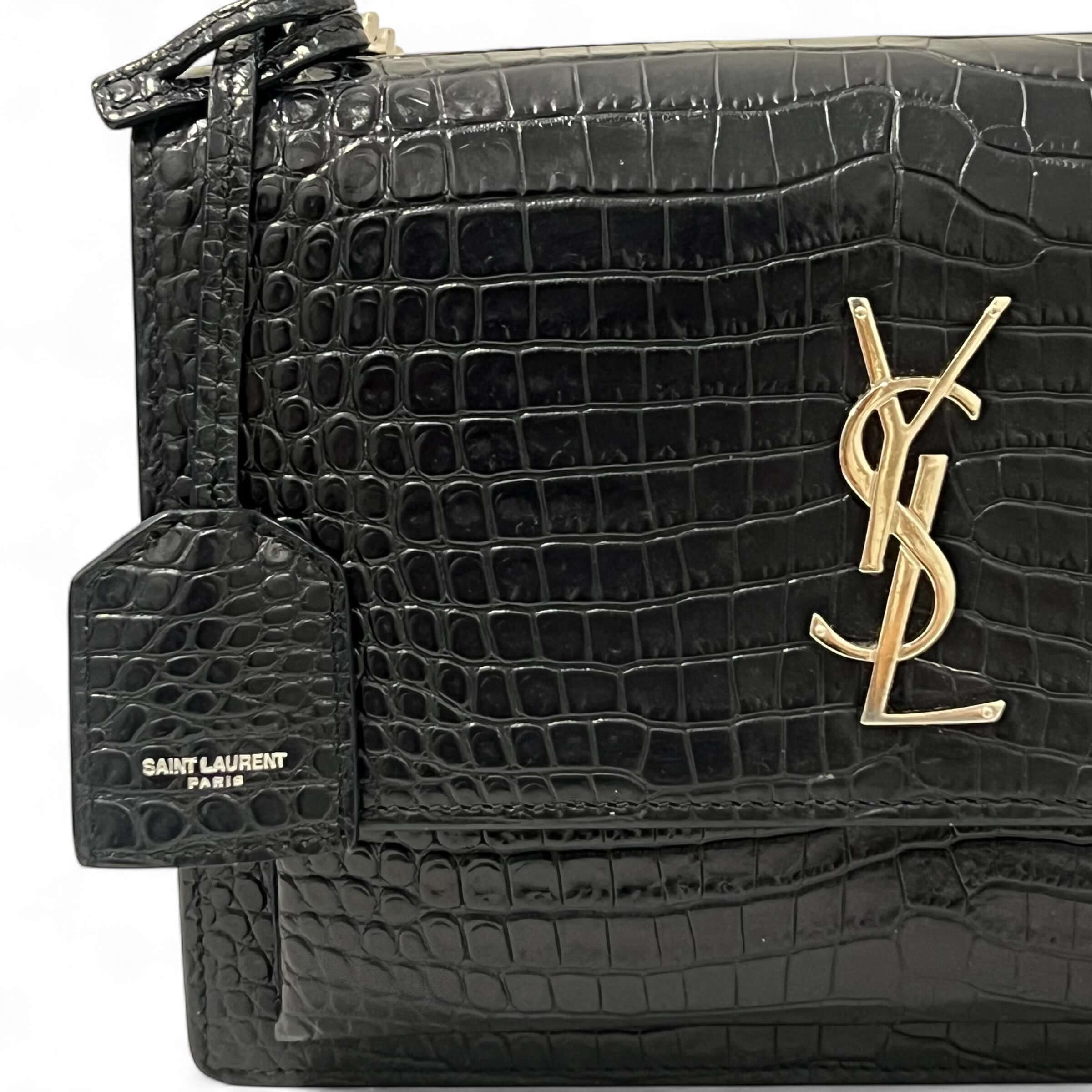 Saint Laurent - Sac Sunset croco embossé bleu marine