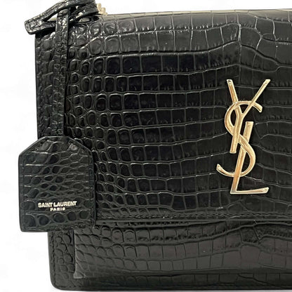 Saint Laurent - Sac Sunset croco embossé bleu marine