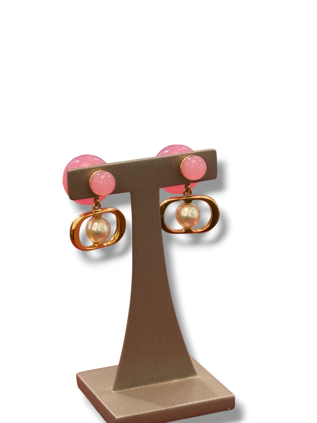 Dior - Boucles d’oreilles Tribales CD perles rose