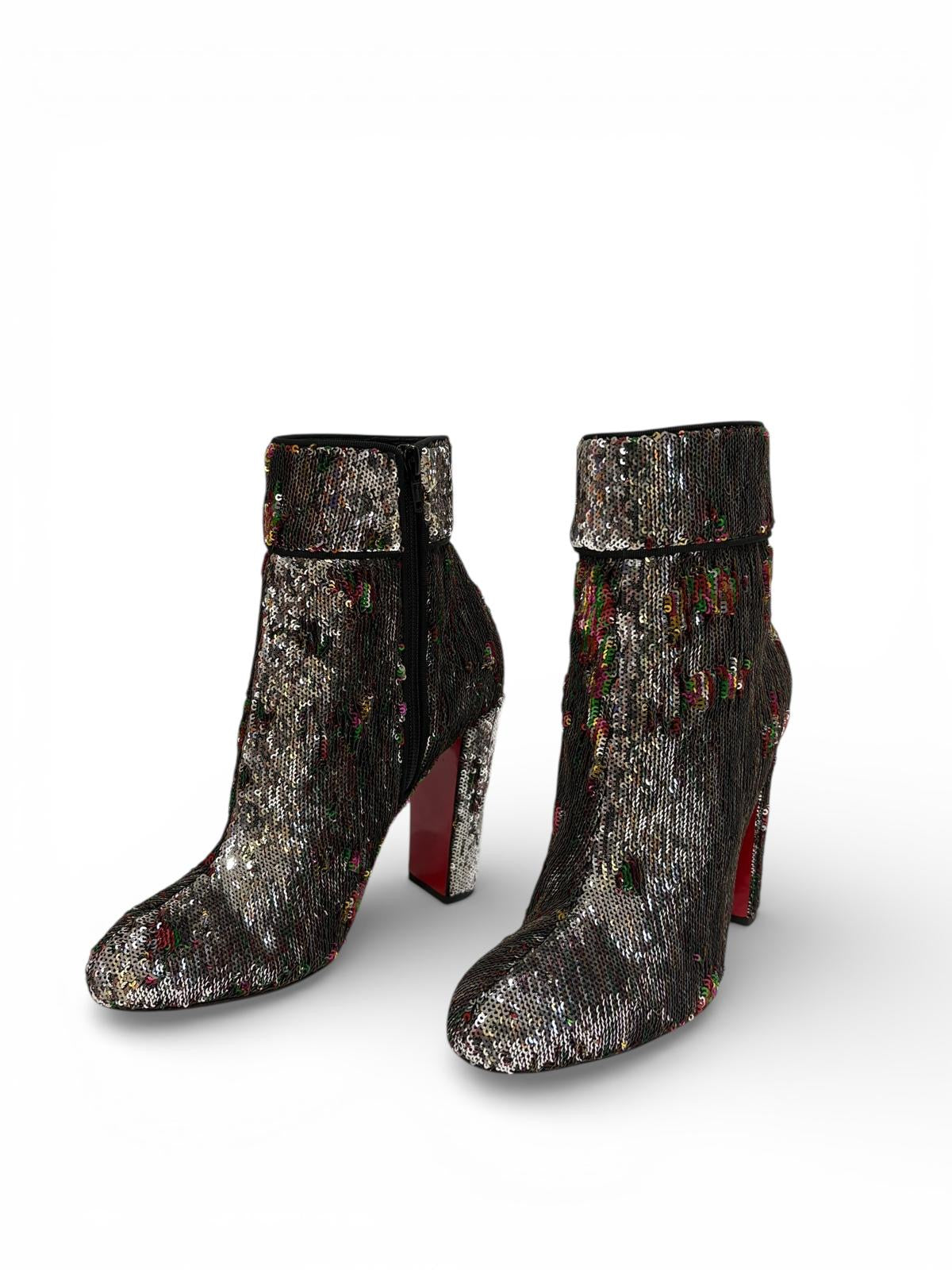 Louboutin - Bottines en sequins réversibles Gris / Multicolore