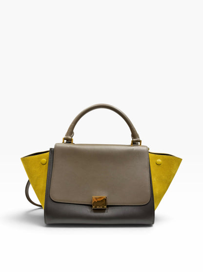 Céline - Sac à main trapèze tricolore en cuir et daim