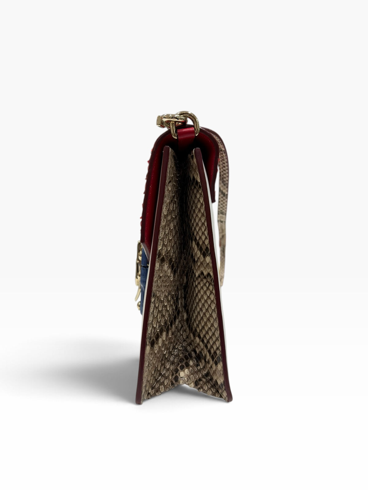 Dolce Gabbana - Blue and white Lucia bag with red python flap