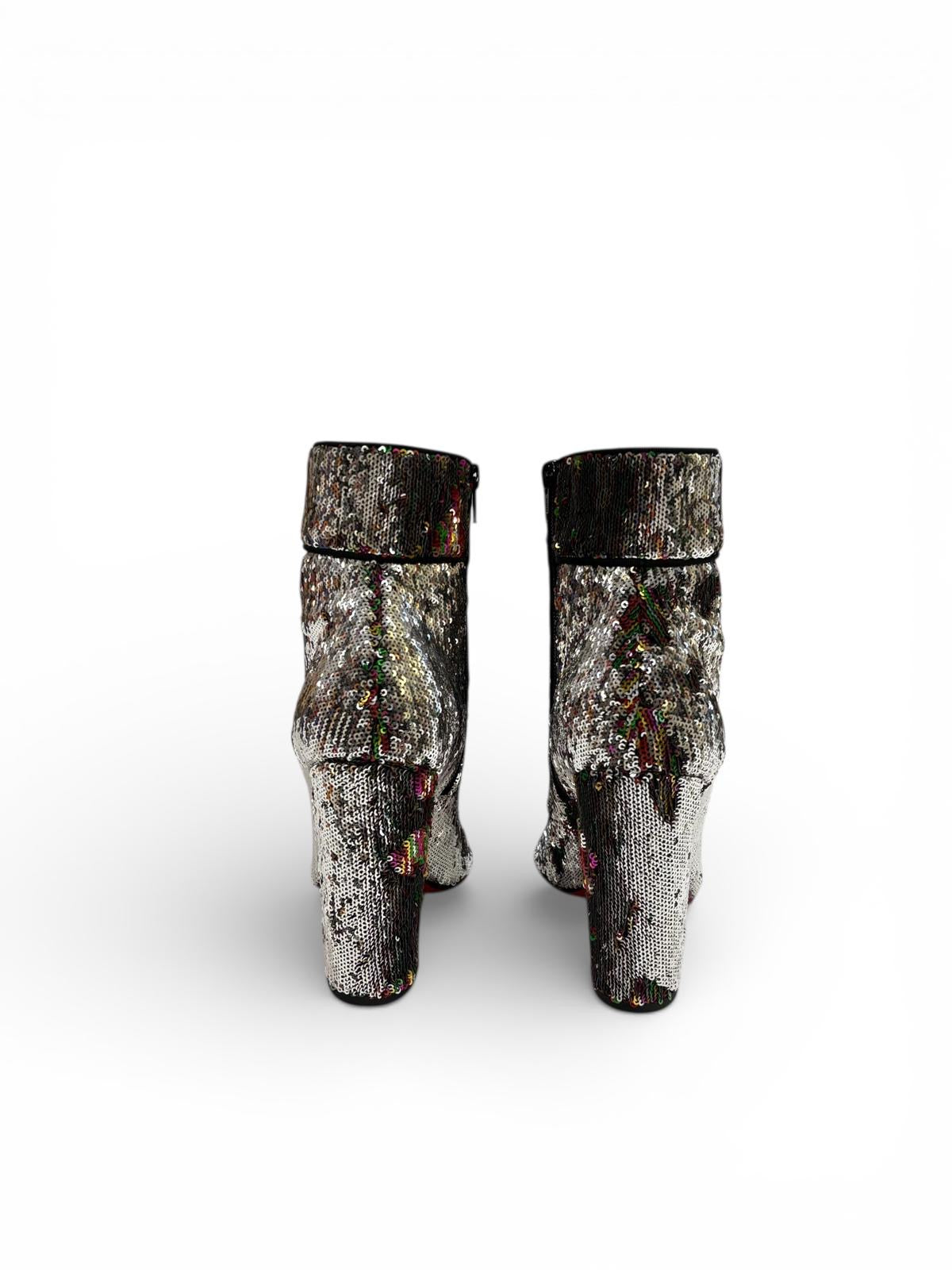 Louboutin - Bottines en sequins réversibles Gris / Multicolore