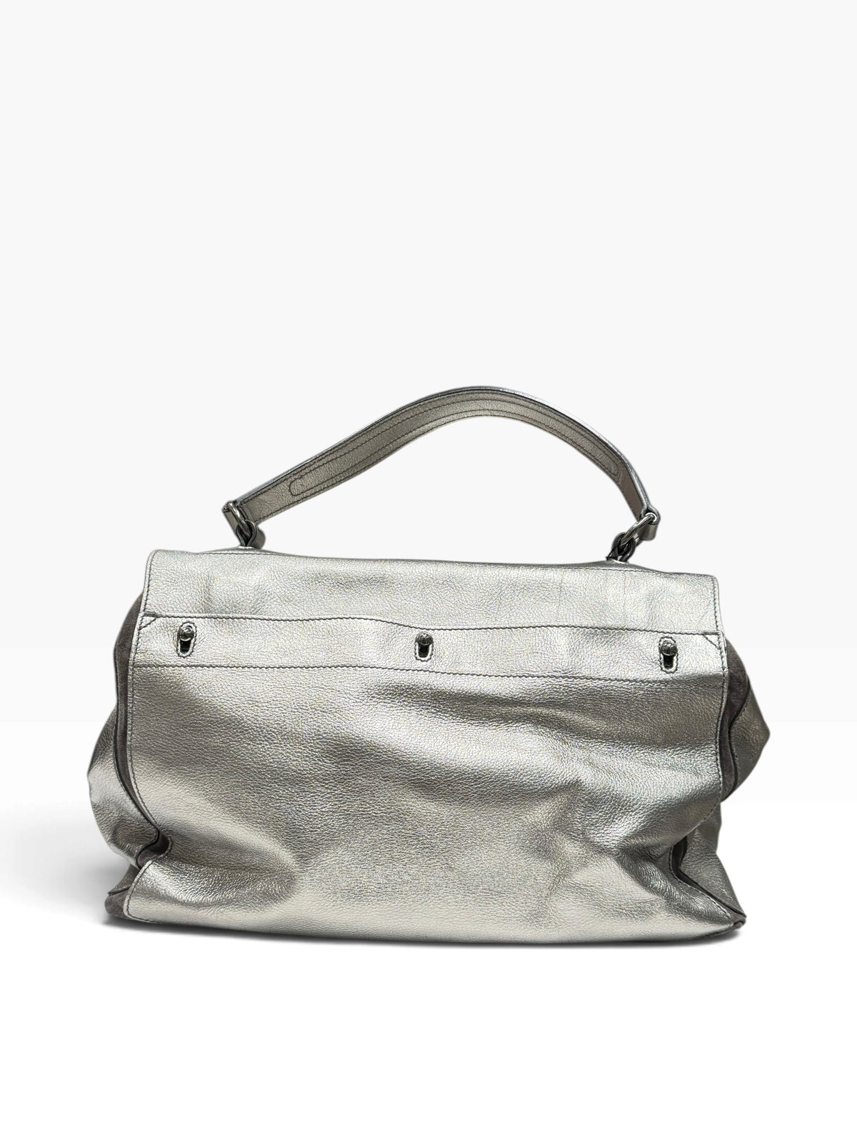 Saint Laurent - Sac Muse Two en cuir métallisé argenté