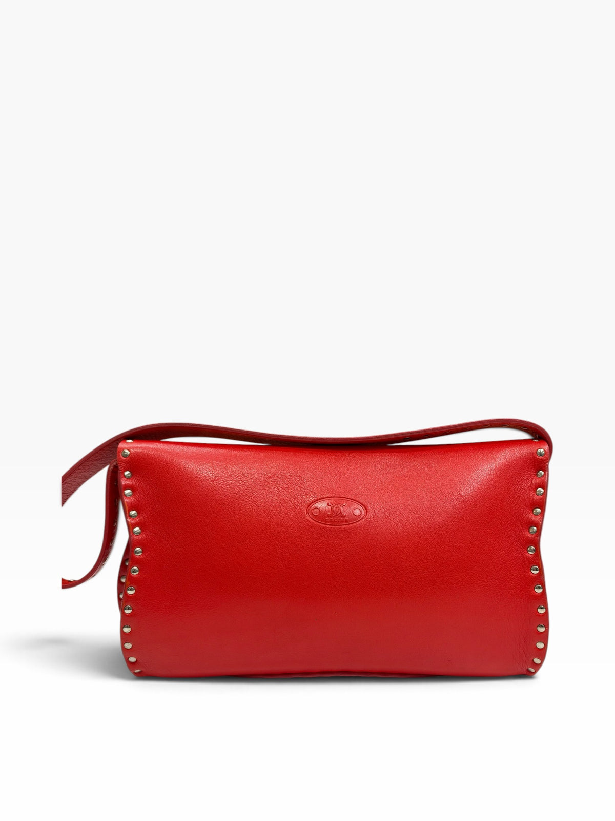 Céline - Borsa Le Poulbot in pelle rossa con borchie metalliche