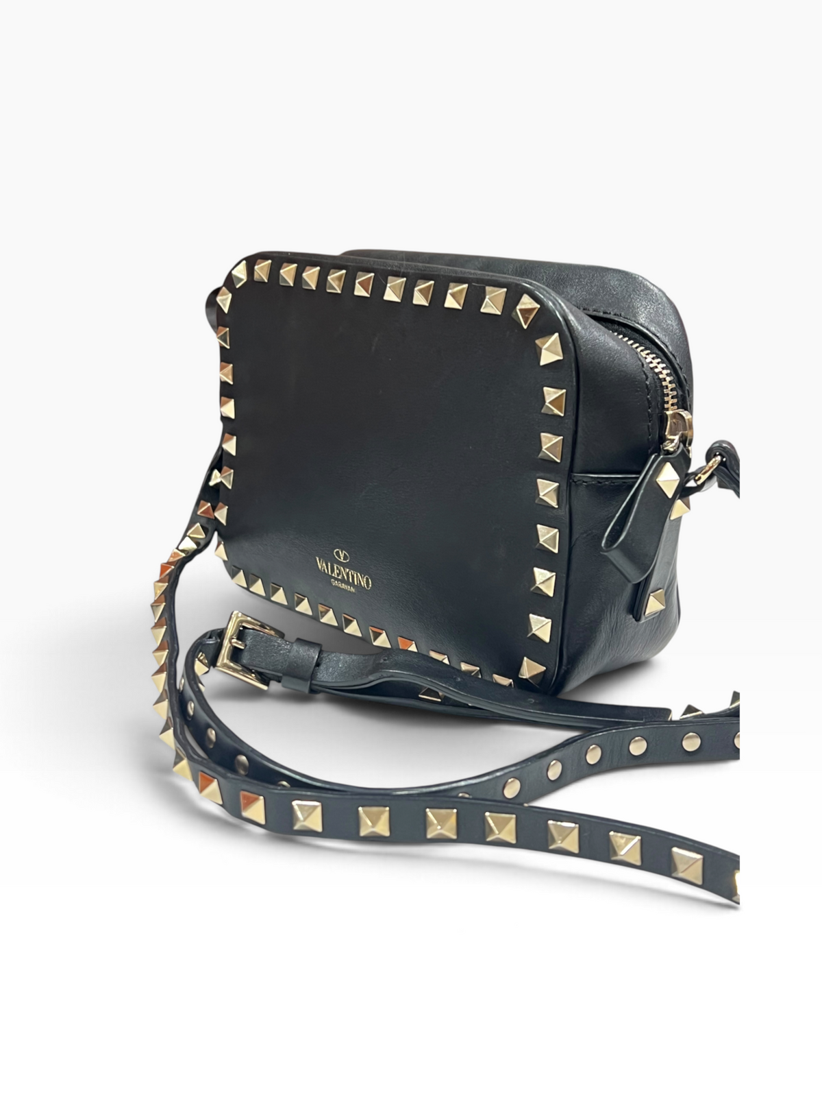 Valentino - sac caméra cuir noir et studs