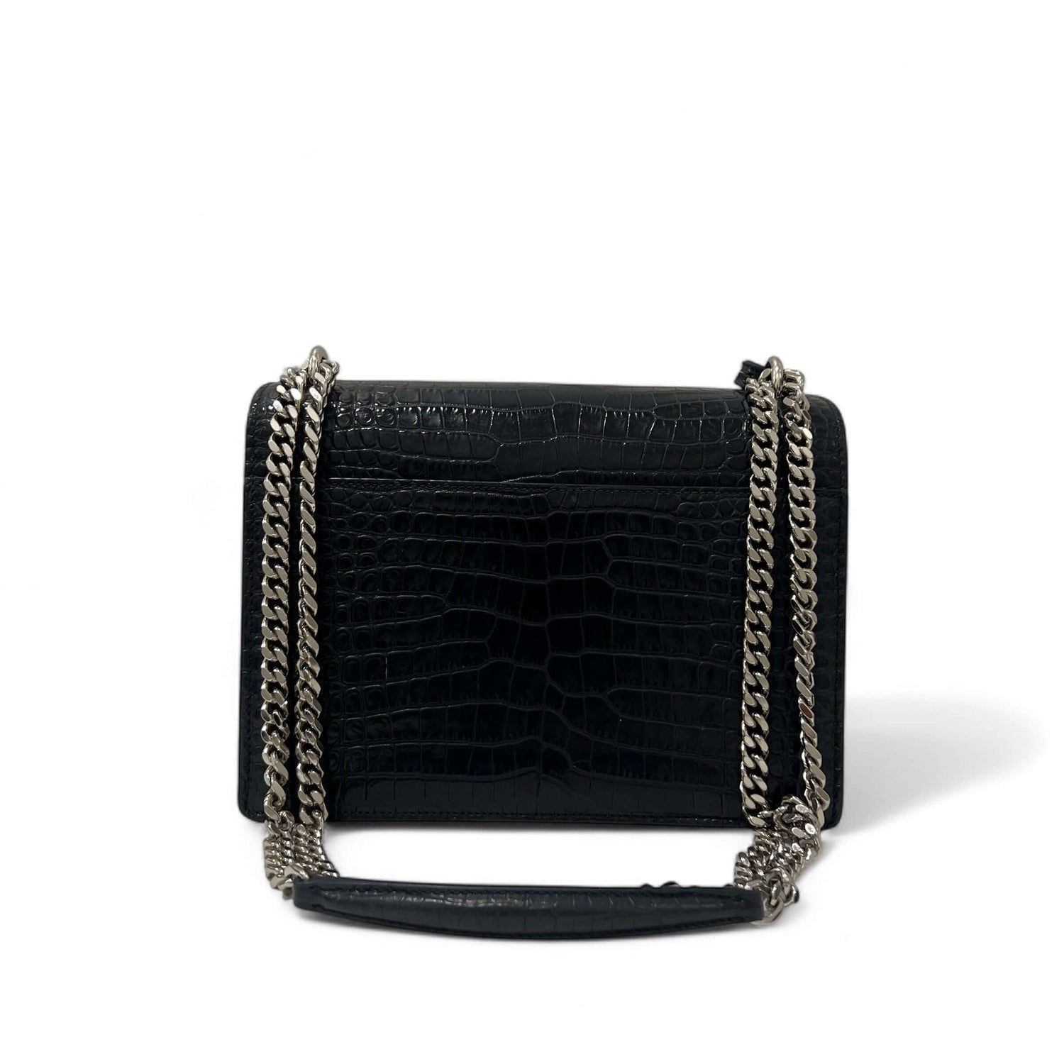 Saint Laurent - Sac Sunset croco embossé bleu marine