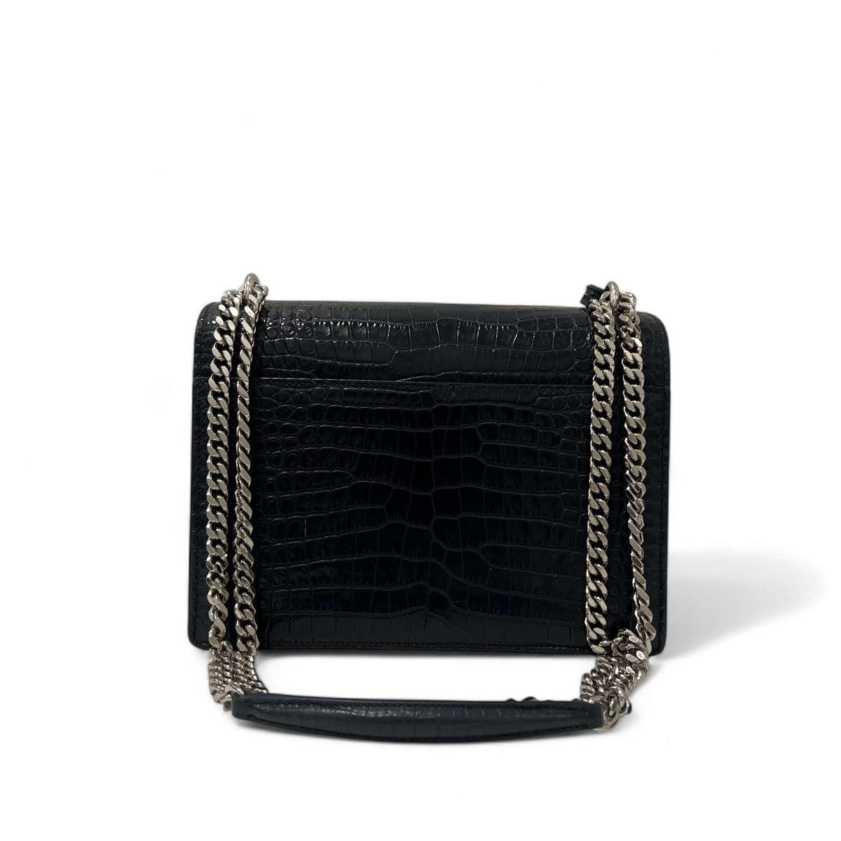Saint Laurent - Navy Blue Embossed Crocodile Sunset Bag