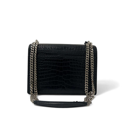 Saint Laurent - Sac Sunset croco embossé bleu marine