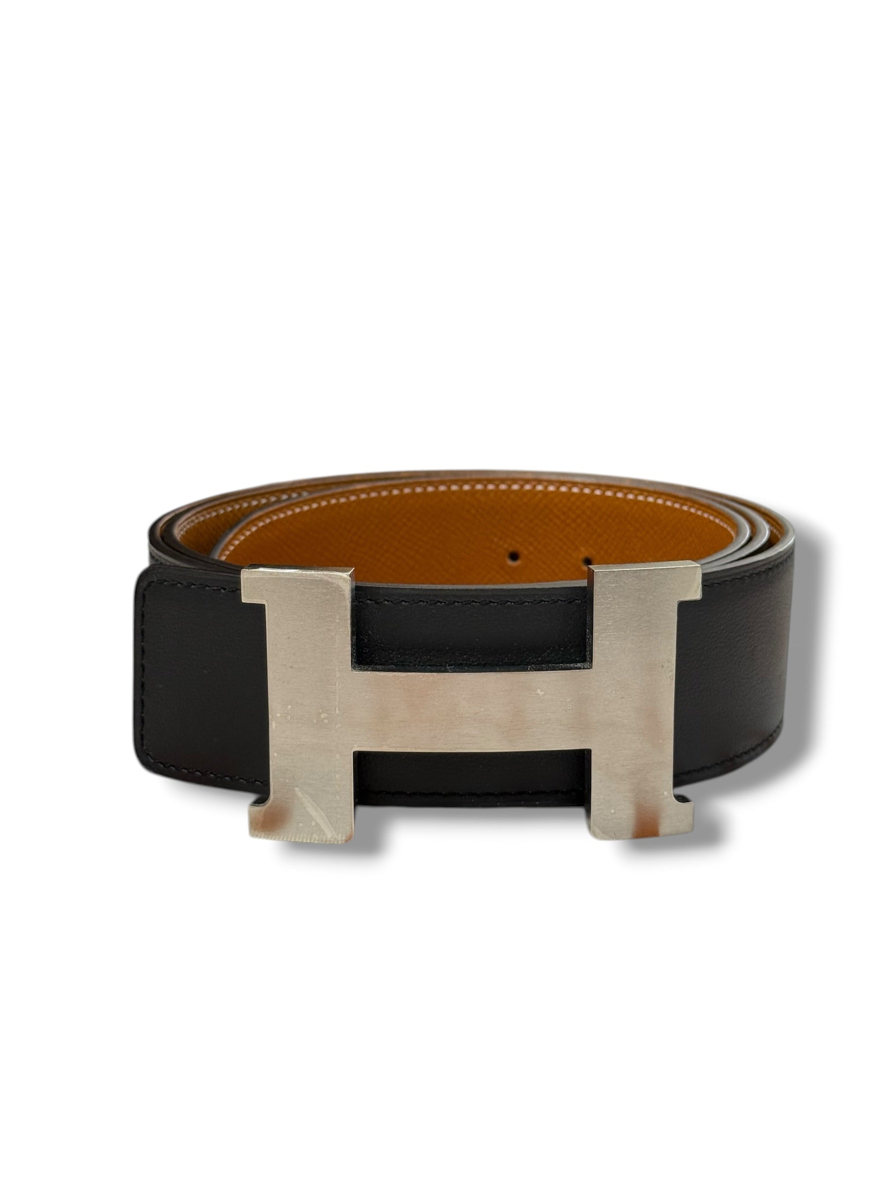 Hermès - cintura H Constance maxi nera reversibile Gold T100