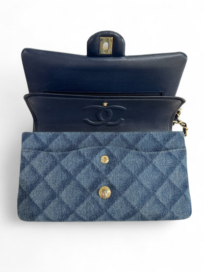 Chanel - Klassische Tasche 25cm doppelte Klappe Jeansstoff
